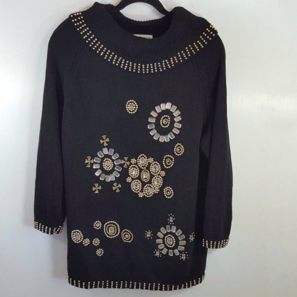 Victoria Harbour | Vintage Sweater size M Black Top Shirt vtg embellished beaded